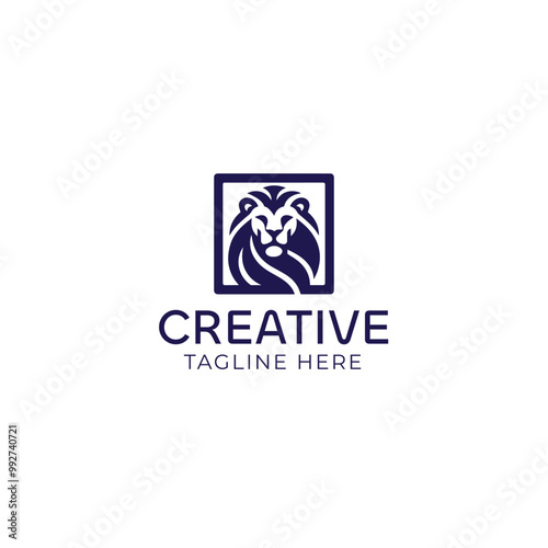 Square lion head vector logo design