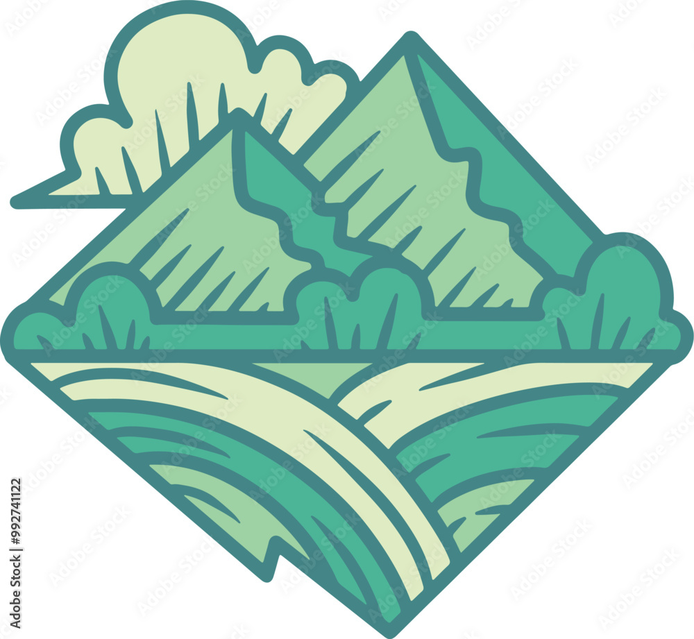 Naklejka premium Wilderness Bliss: Mountain Camping Emblem logo design