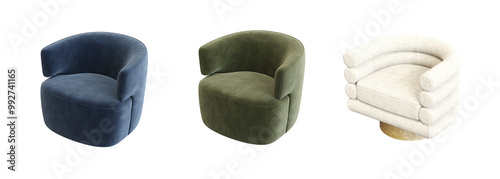 armchair isolate on a transparent background, comfortable furniture for home interior, 3D illustration, cg render 