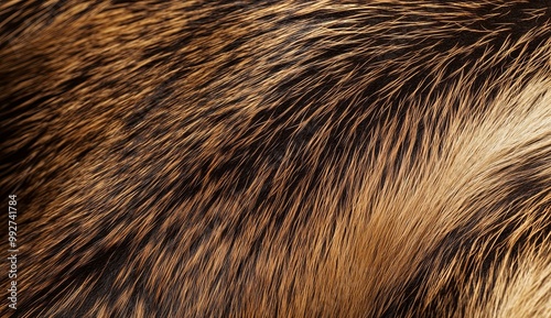 A close-up of beaver fur, emphasizing the rich, dark browns and glossy highlights.