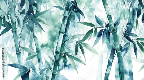 Abstract Watercolor Painting of Bamboo Forest.