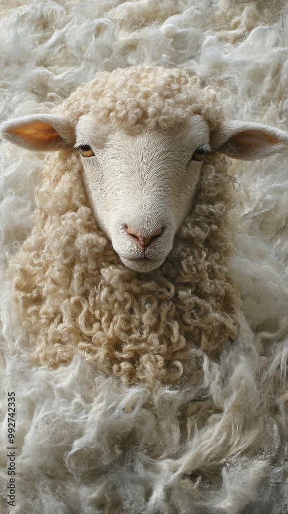 Naklejka premium Sheep with a detailed textured pattern, emphasizing the unique patterns and softness of its wool in an artistic manner.