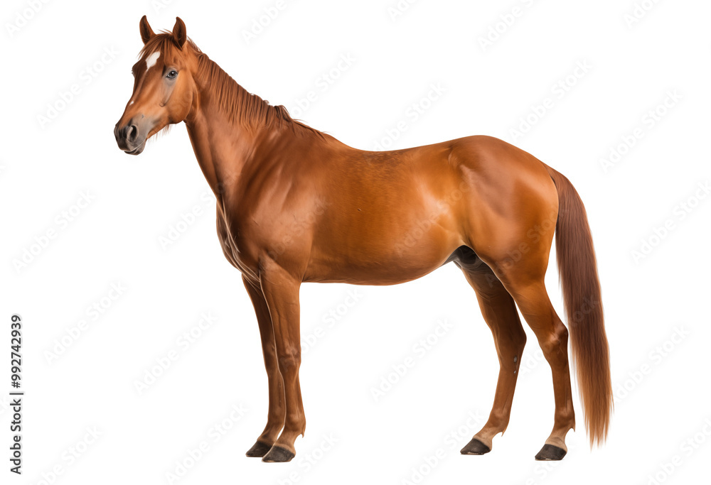 Fototapeta premium Beautiful Chestnut Horse Standing Tall Against A White Background With Graceful Stance
