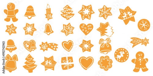 set of christmas cookies  or ginger bread cookies isolated on white background