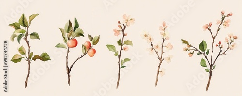 Wallpaper Mural Set of watercolor red apple on branch with leaves,Watercolor illustration of a sweet fruit on a white background,illustration Isolated drawing,hand drawn concept,copy space. Torontodigital.ca