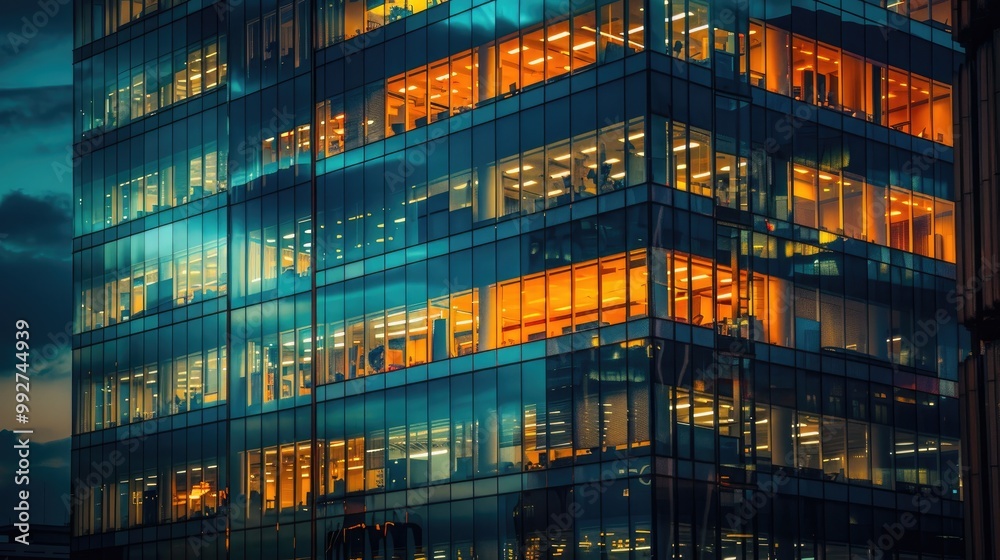 Modern office building in the evening. Modern office building in the evening.