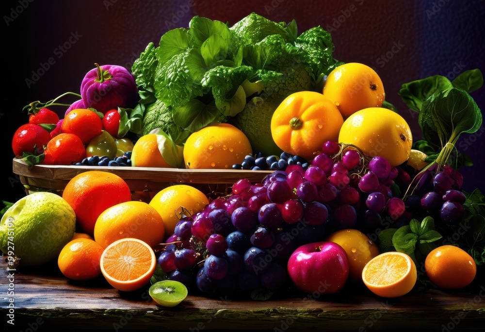vibrant ingredient showcase featuring bold colors lively textures fresh produce, appetizing, artistic, arrangement, assortment, banquet, bounty, bright
