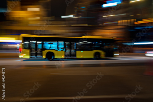 Public transport on speed in hamburgs night. Germany Hamburg 