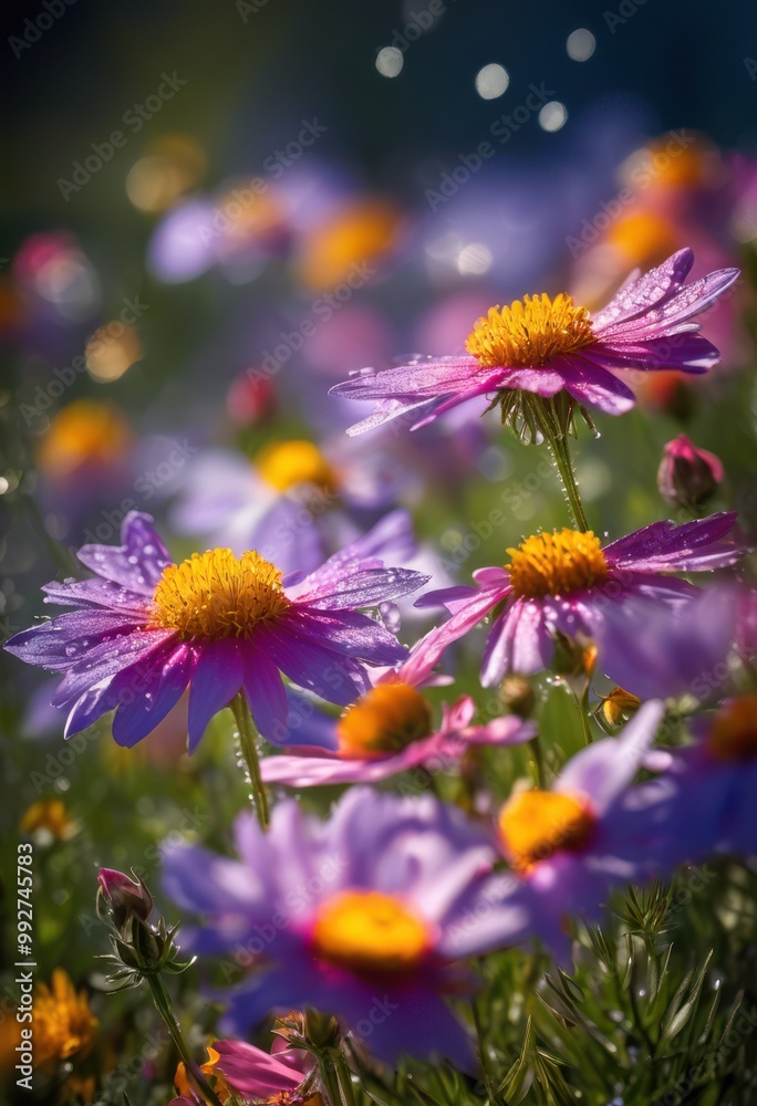 Fototapeta premium vibrant close ups blooming wildflowers bathed bright sunlight showcasing vivid colors intricate petal details, blossom, garden, flora, spring, nature