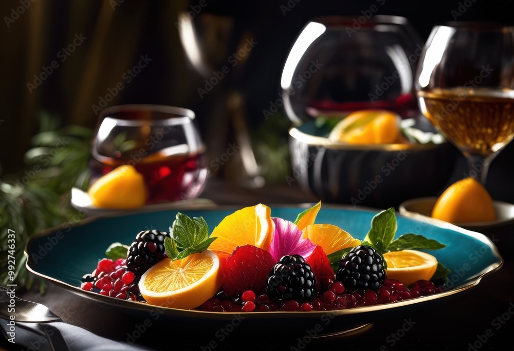 colorful luxurious food presentation elegant backgrounds focus texture detail, appetizing, beautiful, creative, cuisine, culinary, decor, dining, dish