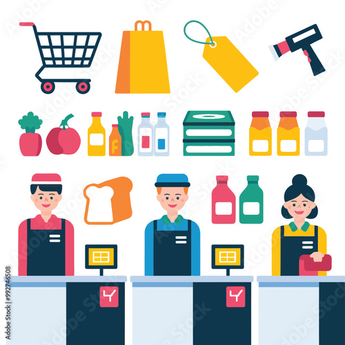 illustrations vector sale offer supper market items icon  for juice and basket ,label ,price , fruits , others 
