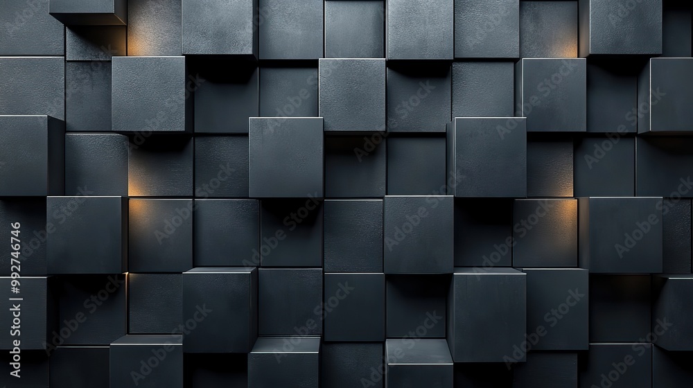 A 3D futuristic wall background made of black tiles and polished square blocks, providing a sophisticated and sleek wallpaper design. A 3D futuristic wall background made of black tiles and polished square blocks, providing a sophisticated and sleek wallpaper design.