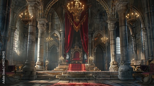 Fantasy medieval throne room in the castle.