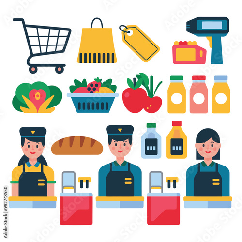 illustrations vector sale offer supper market items icon  for juice and basket ,label ,price , fruits , others 
