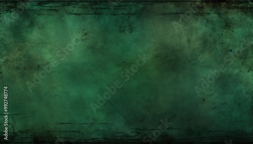 Elegant dark emerald green background with black shadow border and old vintage grunge texture design