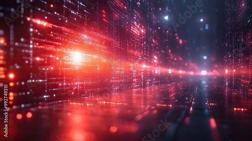 A 3D illustration of digital and cyber technology creates an abstract futuristic background.
