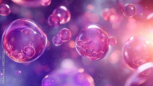 Bubbles merge and become nutritious serum. Many elements of a macro shot come together to form a serum. Drop 3D rendering. Illustratio