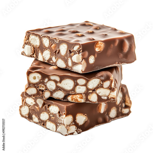 PNG Chocolate turron nougat with puffed rice for Christmas isolated on transparent photo