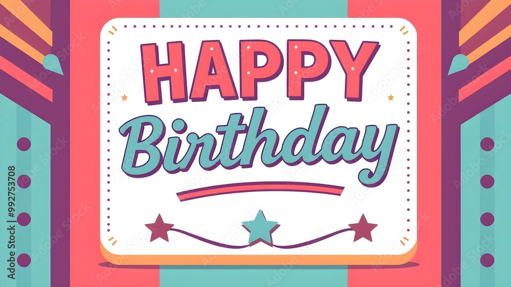 Fototapeta premium Festive retro card with message Happy Birthday. Vintage greeting card. Nostalgic trendy text effect 