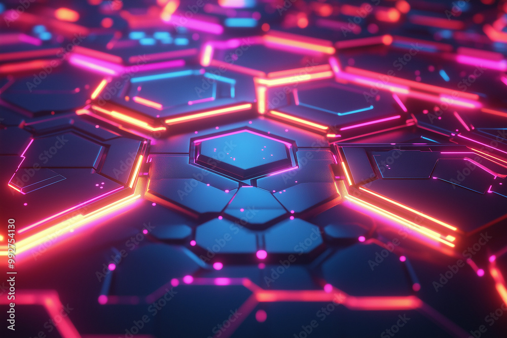 Hexagonal Grids with Neon Light Effects in a Techno-Inspired Abstract Hexagonal Grids with Neon Light Effects in a Techno-Inspired Abstract