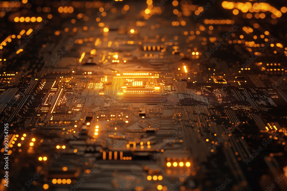 Illuminated Techno Circuits Traverse a Metallic Landscape in a Futuristic Design Illuminated Techno Circuits Traverse a Metallic Landscape in a Futuristic Design