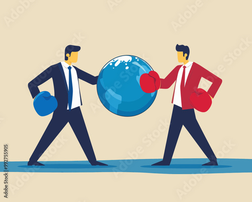 Business Conflict Management and Leadership Skills in Negotiation: Businessman Stopping Global Argument and Compromise in Minimalist Flat SVG Vector