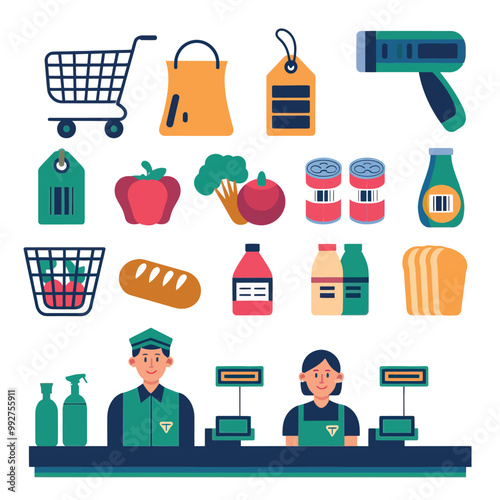 illustrations vector sale offer supper market items icon  for juice and basket ,label ,price , fruits , others 
