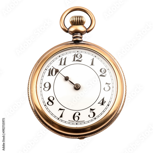 Vintage Bronze Pocket Watch With Classic Roman Numerals On White Background