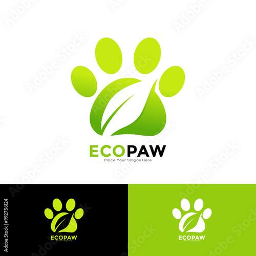 Eco paw logo vector template. This is suitable for business, nature and animal pets