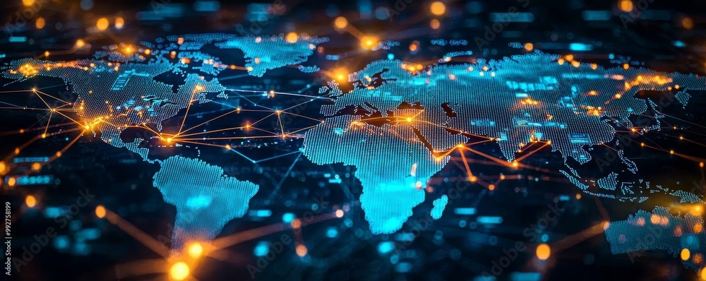Global Digital Network A High-Detail, Illuminated World Map Visualizing Connectivity Through a Futuristic, Tech-Inspired Perspective Global Digital Network A High-Detail, Illuminated World Map Visualizing Connectivity Through a Futuristic, Tech-Inspired Perspective