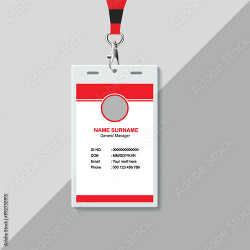 Unique professional red official corporate id card design template, Employee id.