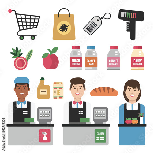 illustrations vector sale offer supper market items icon  for juice and basket ,label ,price , fruits , others 

