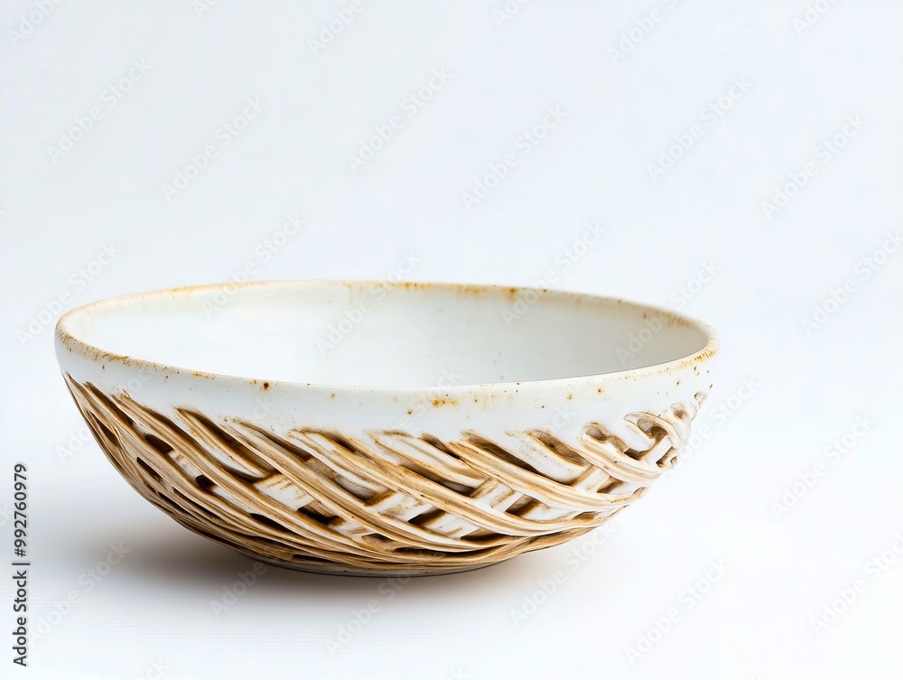 A white bowl with a woven design on it A white bowl with a woven design on it