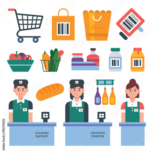 illustrations vector sale offer supper market items icon  for juice and basket ,label ,price , fruits , others 
