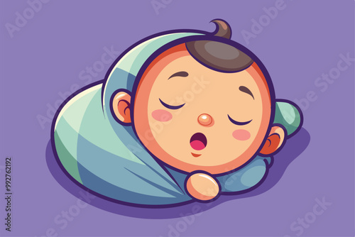 A sweet sleeping baby snugly wrapped in a cozy blanket with a serene expression, perfect for customization, Customizable flat illustration of a sleeping baby.