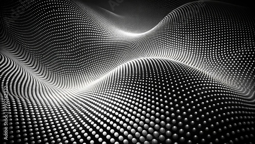 3D abstract monochrome background with dots pattern modern design, technology theme, dimensional dotted flow in perspective, big data, nanotechnology. Futuristic motion dots perspective backdrop