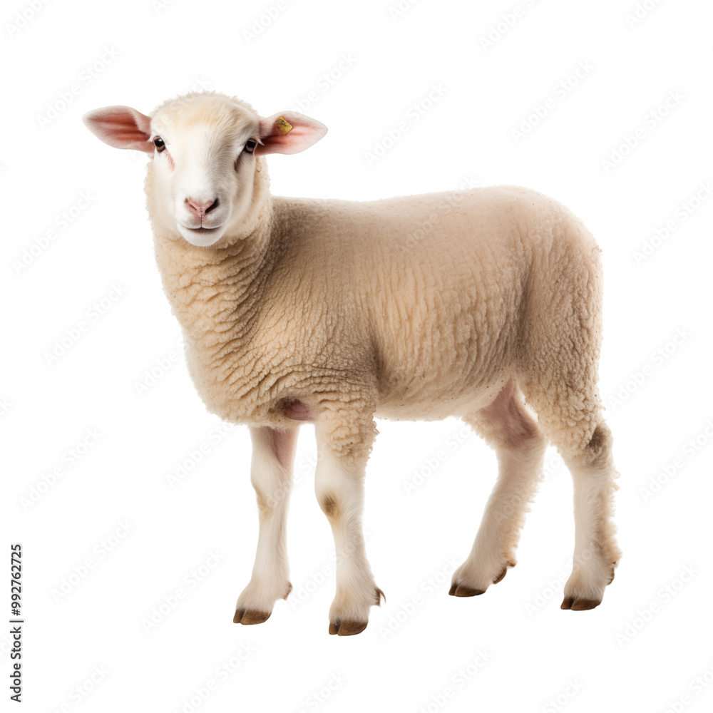 Full Body View Of A Cute White Lamb Standing On White Background Full Body View Of A Cute White Lamb Standing On White Background
