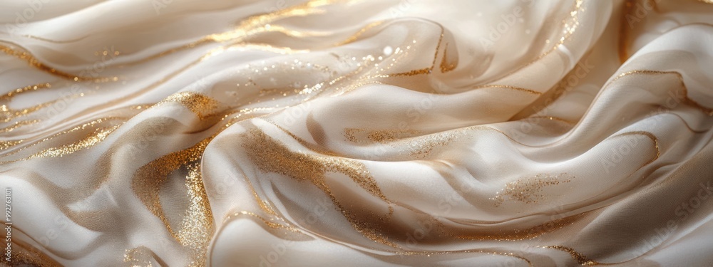 Obraz premium Abstract background featuring soft fabric in waves, with marble texture and gold glitter.