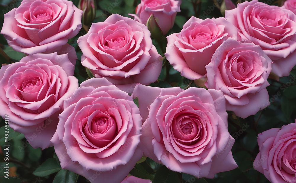Many light pink roses with green leaves.
Many light pink roses with green leaves.