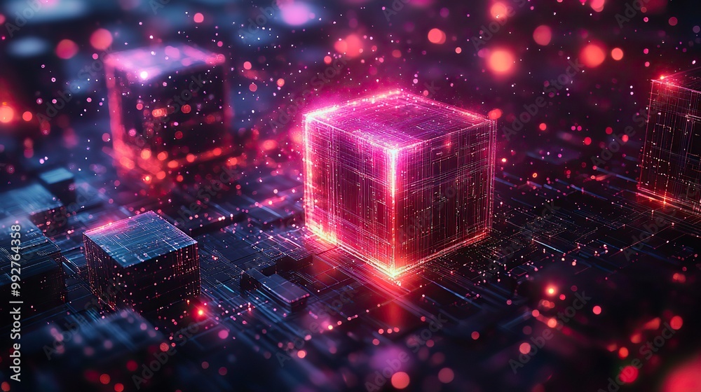 A blockchain-inspired abstract background with isometric digital blocks, illustrating modern technology themes. A blockchain-inspired abstract background with isometric digital blocks, illustrating modern technology themes.