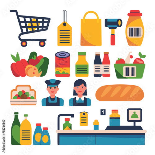 illustrations vector sale offer supper market items icon  for juice and basket ,label ,price , fruits , others 
