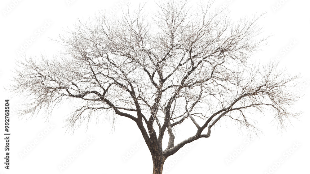 A detailed winter tree with bare branches, isolated with no background A detailed winter tree with bare branches, isolated with no background