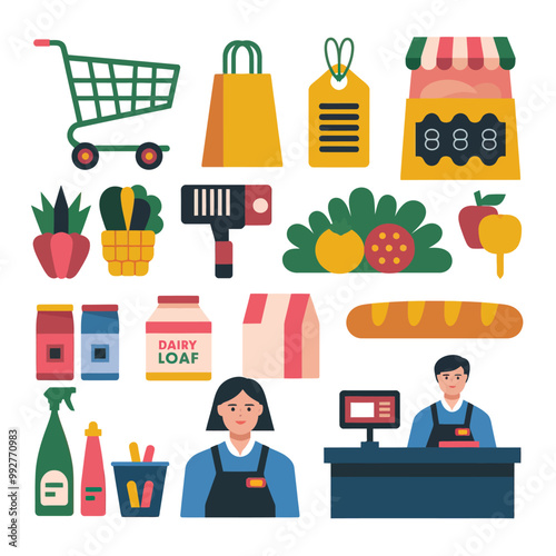 illustrations vector sale offer supper market items icon  for juice and basket ,label ,price , fruits , others 
