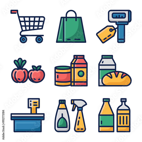 illustrations vector sale offer supper market items icon  for juice and basket ,label ,price , fruits , others 
