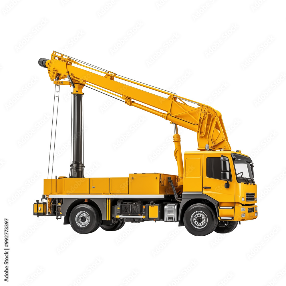Yellow Industrial Crane Truck Isolated On White Background Yellow Industrial Crane Truck Isolated On White Background