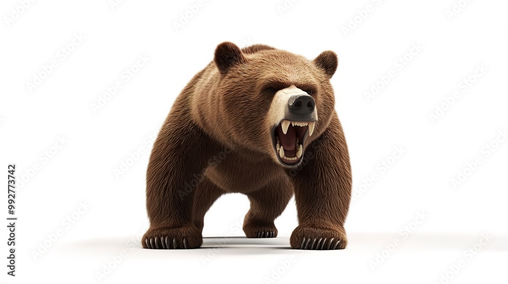 Angry brown bear standing on an isolated white background. 3D rendering Angry brown bear standing on an isolated white background. 3D rendering