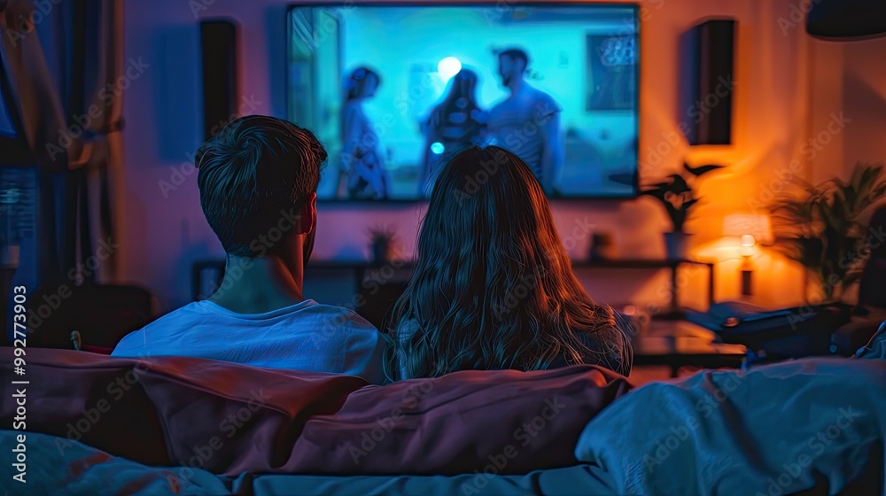 A family watches a movie in a home theater.