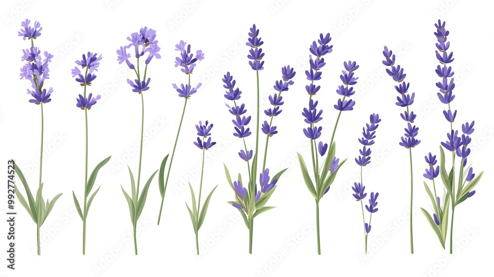 Naklejka premium A set of lavender sprigs. Vector illustration isolated on a white background.