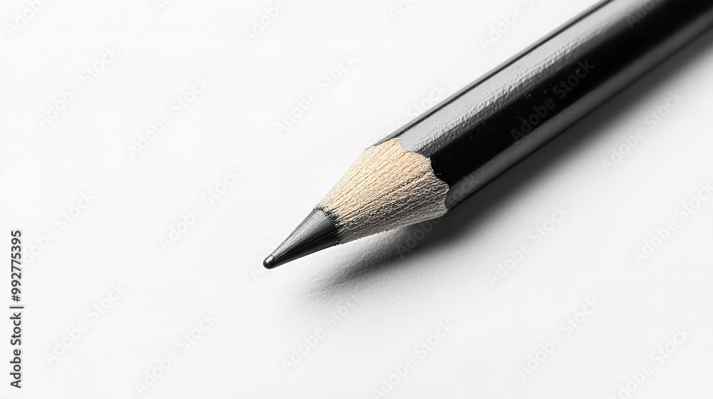 A black pencil on a white background 