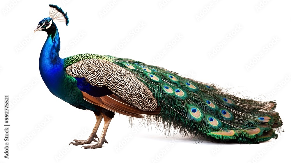 Fototapeta premium A beautiful peacock on a white background 